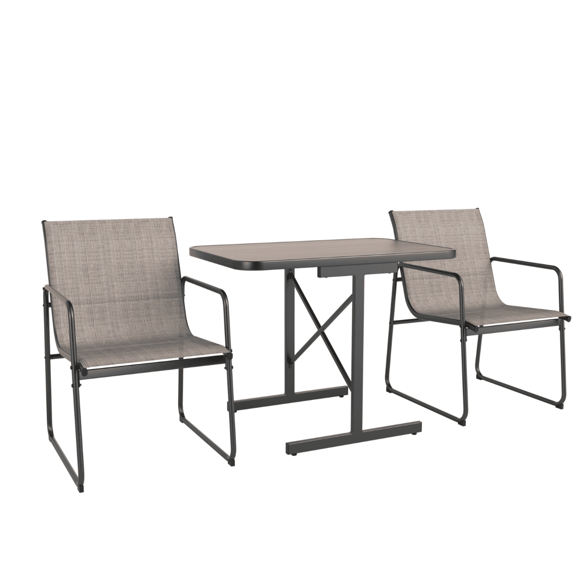 CostwayEnsemble Bistrot de Patio 3 Pièces pour Petit Espace avec Table à Manger Rectangulaire et 2 Fauteuils en Tissu Café