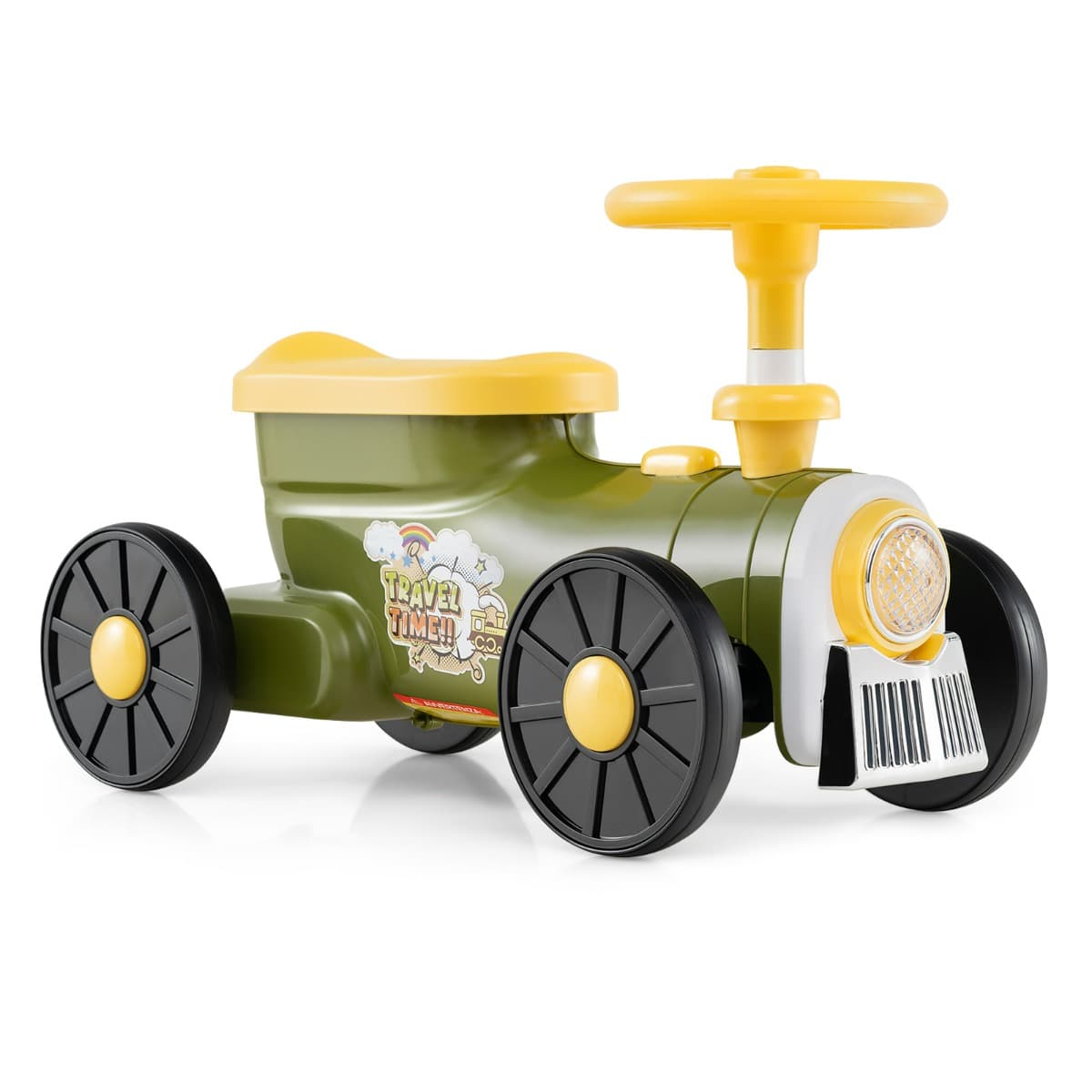 CostwayVoiture à Enfourcher avec Volant Bouton de Sifflet de Train Espace de Rangement sous le Siège Jouet pour 19-36 Mois 61 x 30 x 38 cm Vert