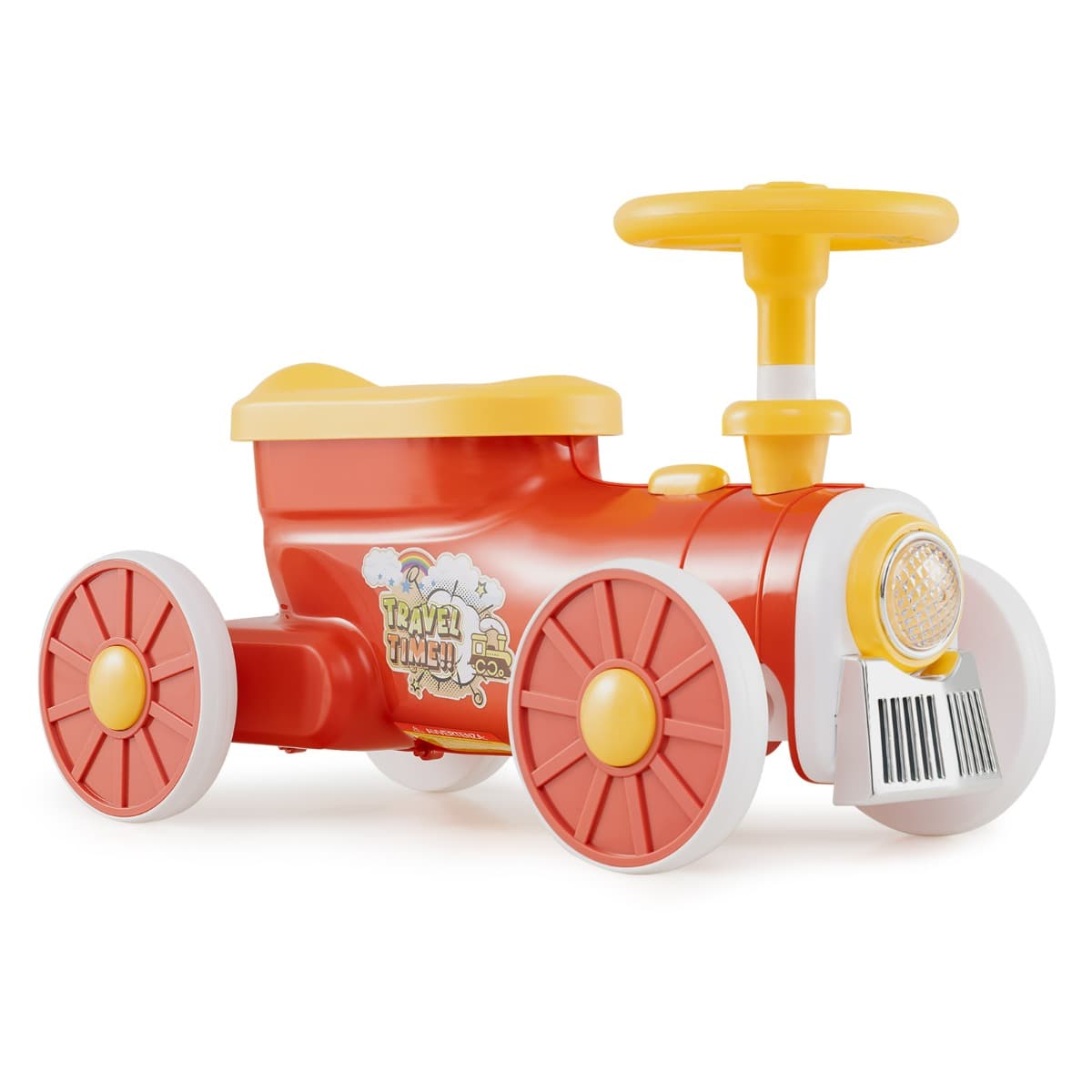 CostwayVoiture à Enfourcher avec Volant Bouton de Sifflet de Train Espace de Rangement sous le Siège Jouet pour 19-36 Mois 61 x 30 x 38 cm Orange