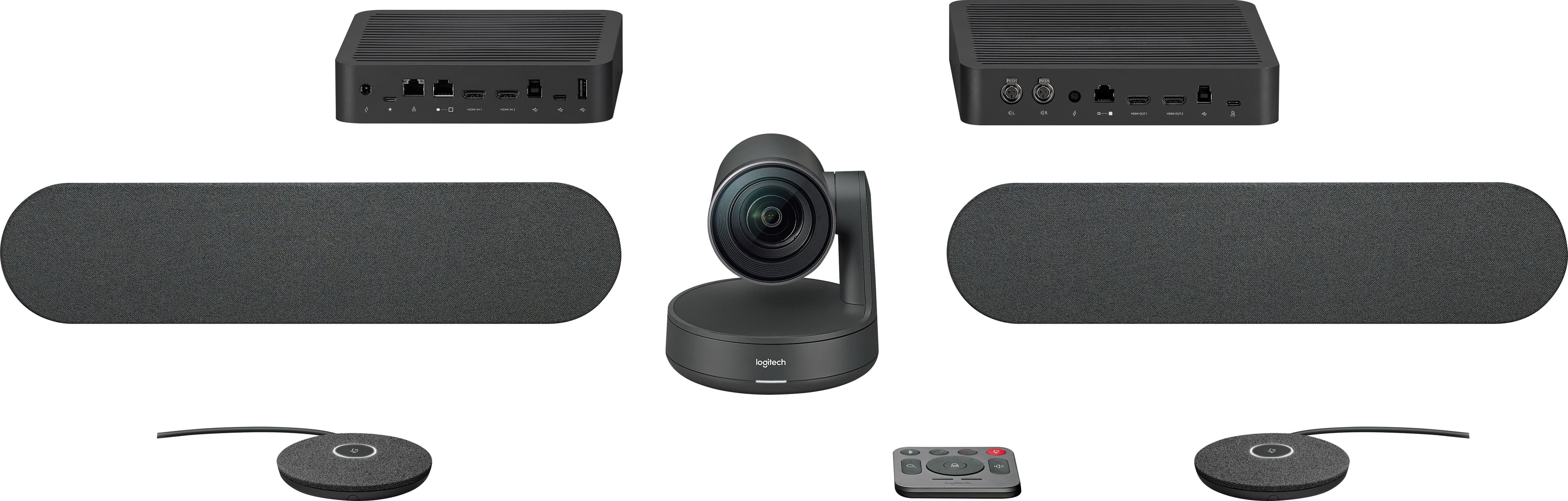 Kit Logitech ConferenceCam RALLY Plus, 4K Ultra HD, graphite 3840x2160, USB, Bluetooth, HDMI, réseau, hub, 2x haut-parleurs, 2x microphone