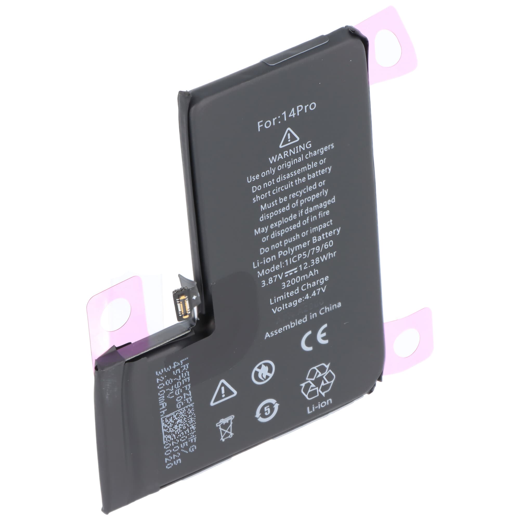 Batterie compatible avec Apple iPhone 14 Pro, Li-Polymère, 3,87 V, 3200 mAh, 12,38 Wh, sans outils
