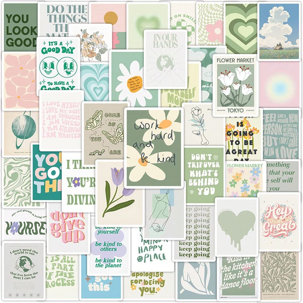 50 Pièces Autocollants De Mini Carte Postale, Stickers Esthétiques Motivants Pour Les Scrapbooks, Étanches, Autocollants De Cartes Postales