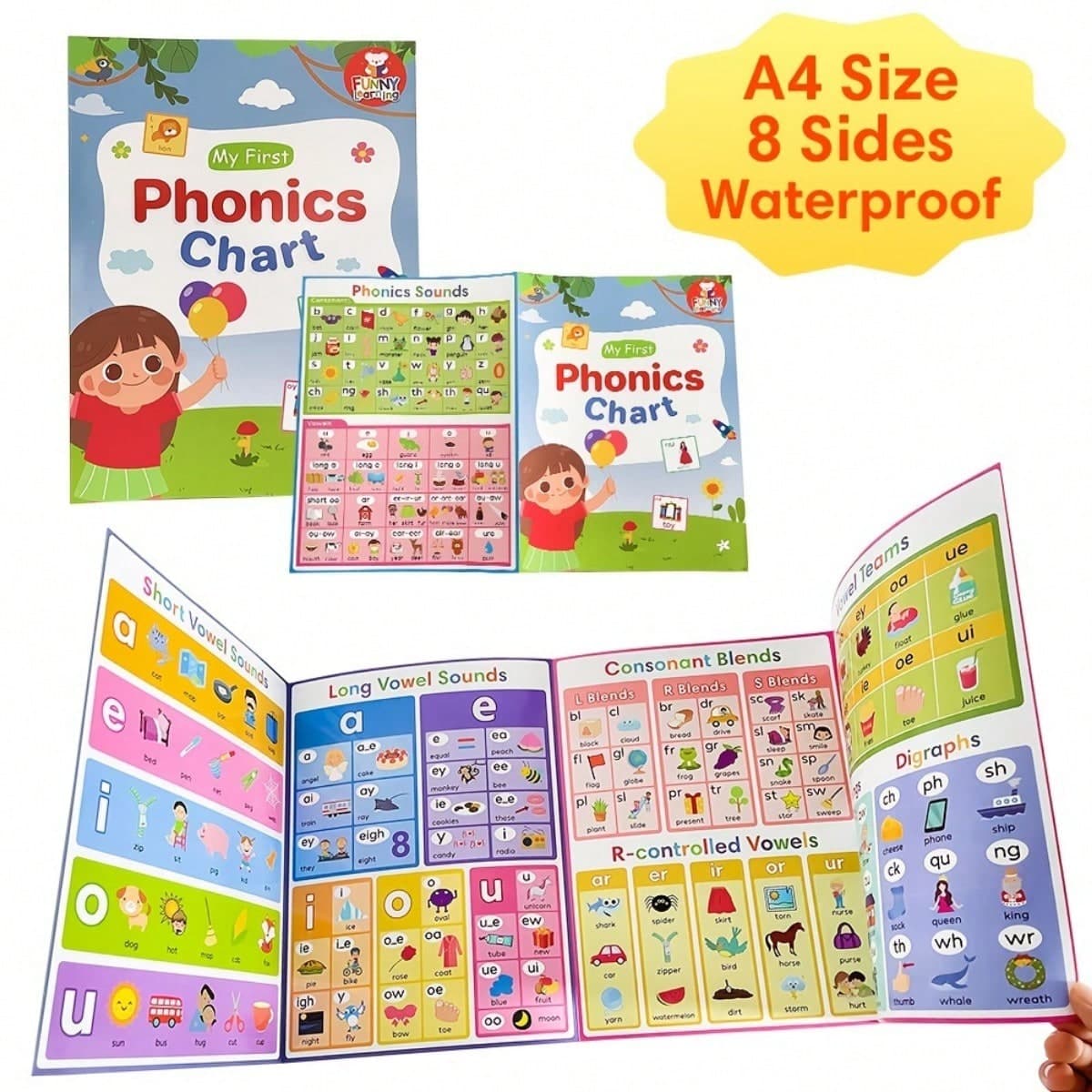 Mes premiers posters de phonétique, affiches d'arts du langage pour enfants apprenant les mots CVC et les voyelles, affiches de phonétique pour la