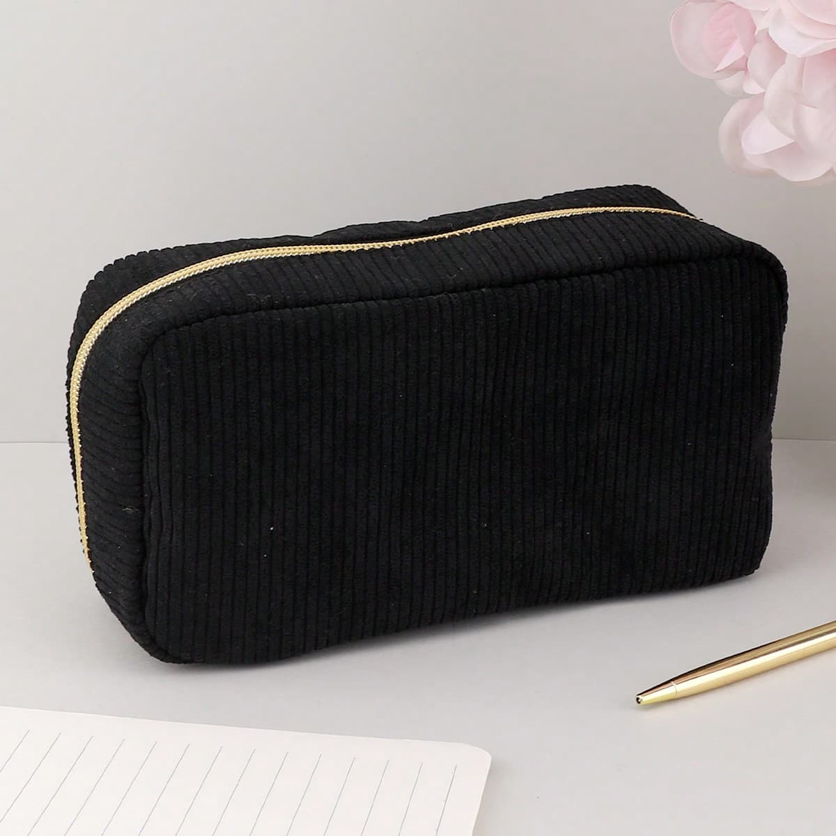 1 Pièce Trousse En Velours Côtelé : Simple, Tendance, Spacieuse, Adaptée Aux Collégiens, Fournitures Scolaires