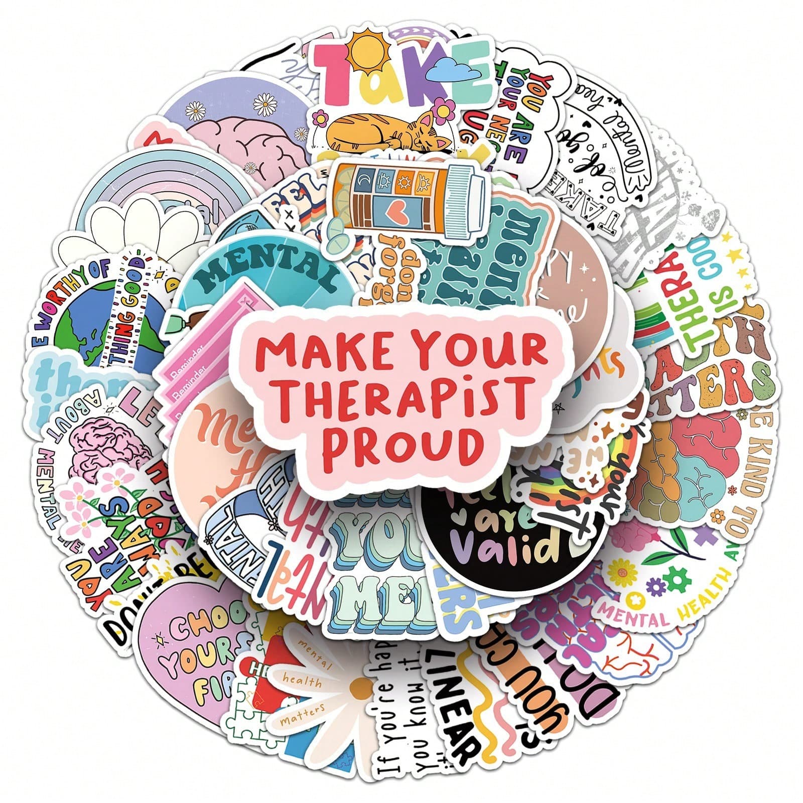 50pcs Autocollants de phrases motivantes pour la santé mentale, autocollant en vinyle pour ordinateur portable bouteille d"eau, guitare, vélo,