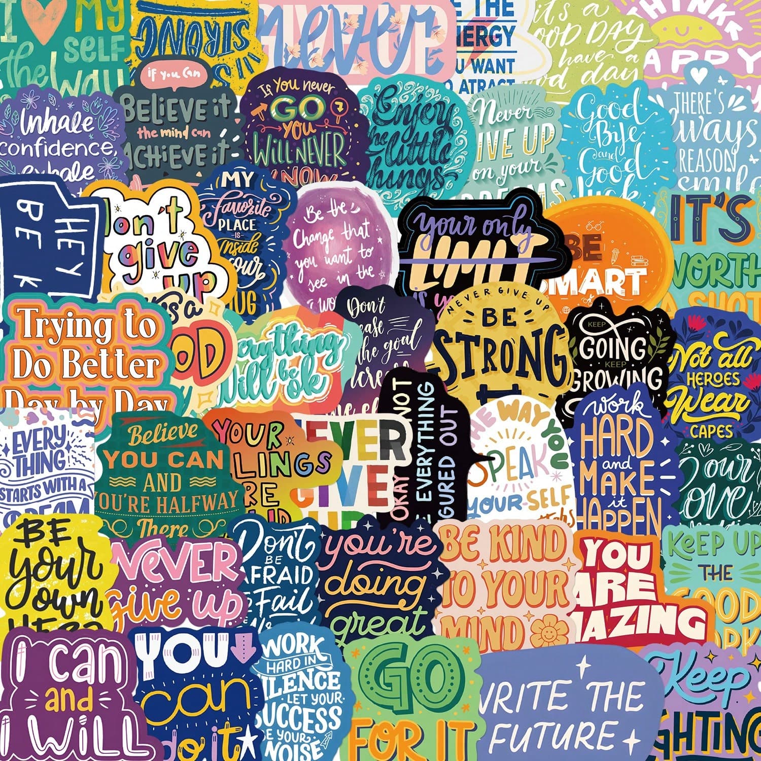 50 feuilles d'autocollants de graffiti de phrases motivantes en anglais