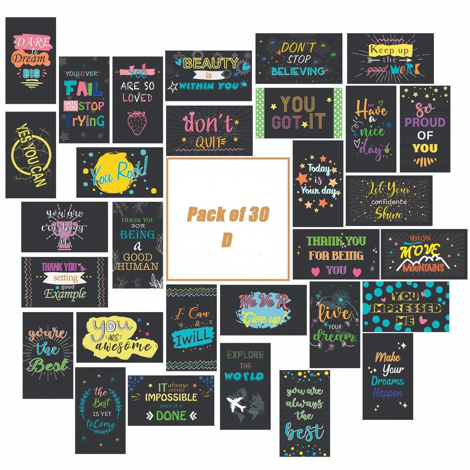 30 pièces Cartes de motivation anglaises modernes d'impression, pour encourager les employés et les étudiants à l'auto-motivation et à la
