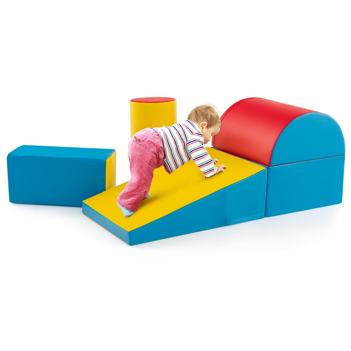 Costway5PCS Parcours Motricité Bébé en Mousse EPE avec Housse en PU Module Motricité Bébé pour Ramper Grimper pour Enfants d'Âge Préscolaire Rouge
