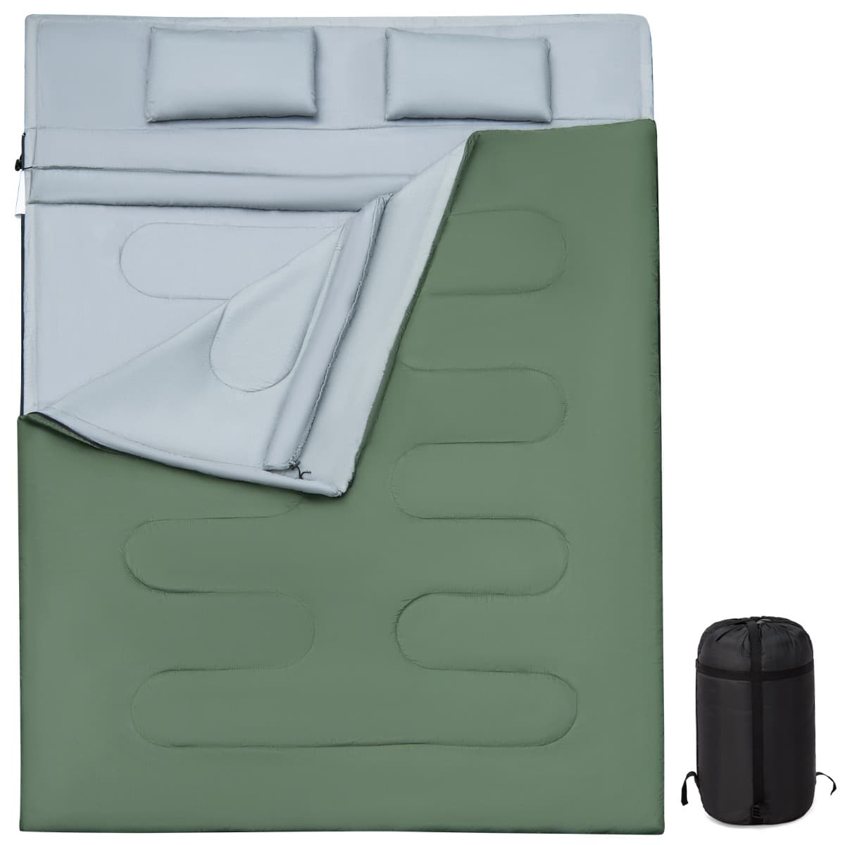 CostwaySac de Couchage pour 2 Personnes avec 2 Oreillers Résistant au Vent et Imperméable Idéal pour Voyages Camping et Activités Extérieures Vert